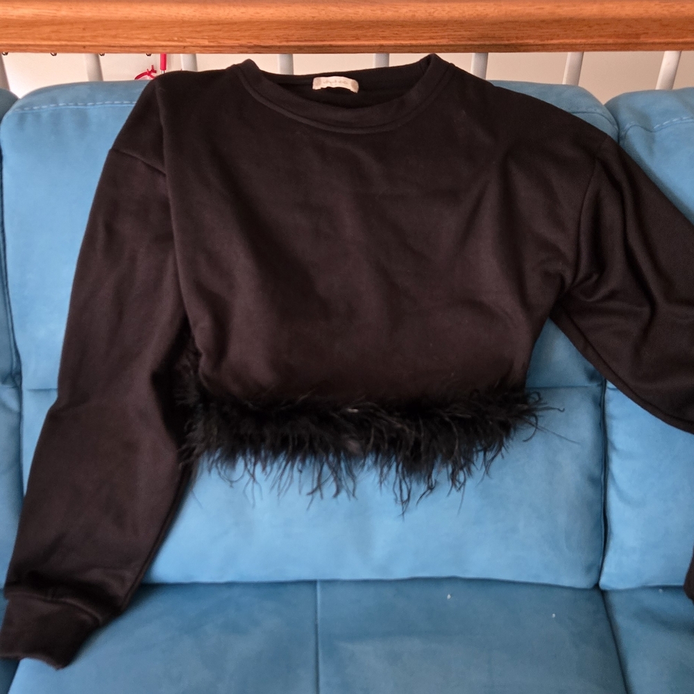 Altar'd State Black Feather Trim Sweatshirt